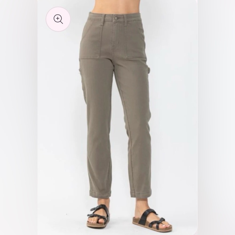 Judy Blue High Waist Cargo Jeans Slim Fit Carpenter Olive Pants Size 11/30